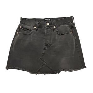 Black Denim Mini Skirt Festival‎ Mallcore Biker Grunge Goth Frayed Hem 28 Baddie